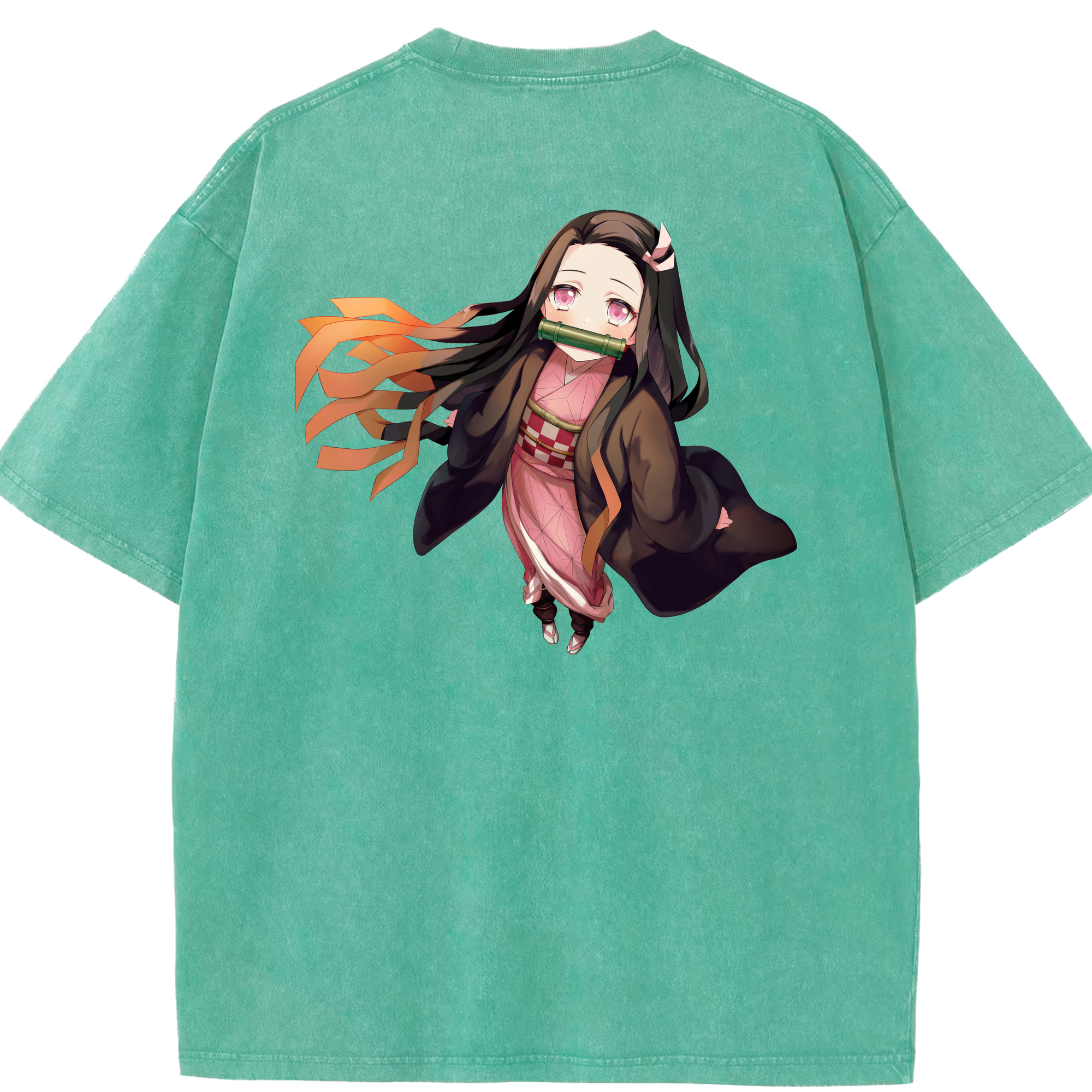 （画像用） 鬼滅の刃（きめつのやいば）竈門 禰󠄀豆子／かまど ねずこ Kamado Nezuko 綿100% ヴィンテージ風 半袖Tシャツ（背面プリント）